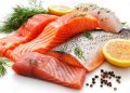 Fresh fish fillets- salmon, trout, and steak- are displayed on a white background. The images are sharp and show the full detail of the fish, including the scales, fins, and flesh